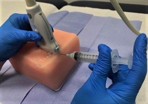 Demonstrating ultrasound-guided injection therapy on a phantom
